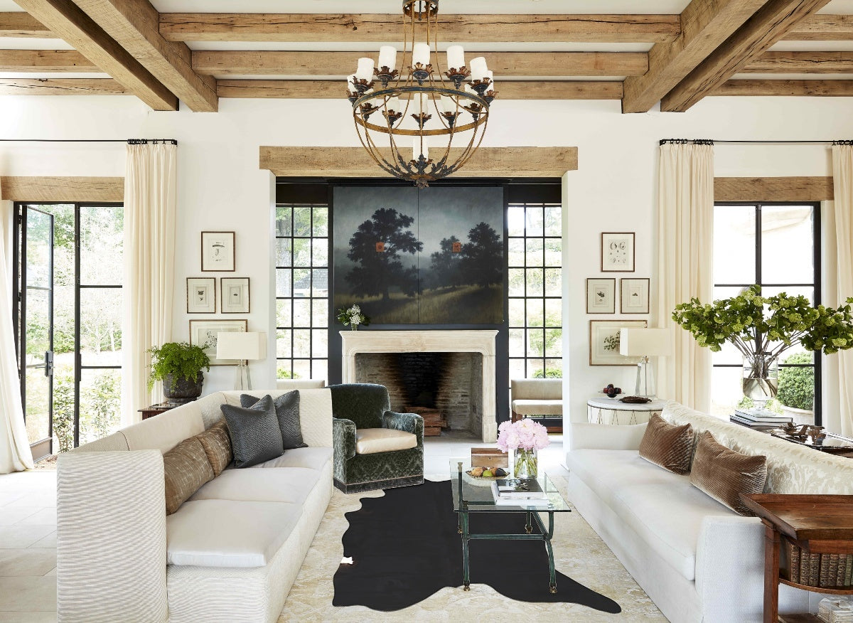 Solid Black Cowhide Rug #B12739