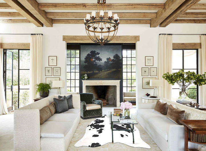 Black and White X-Large Brazilian Cowhide Rug 7'1"H x 6'11"W #B12832 by Hudson Hides