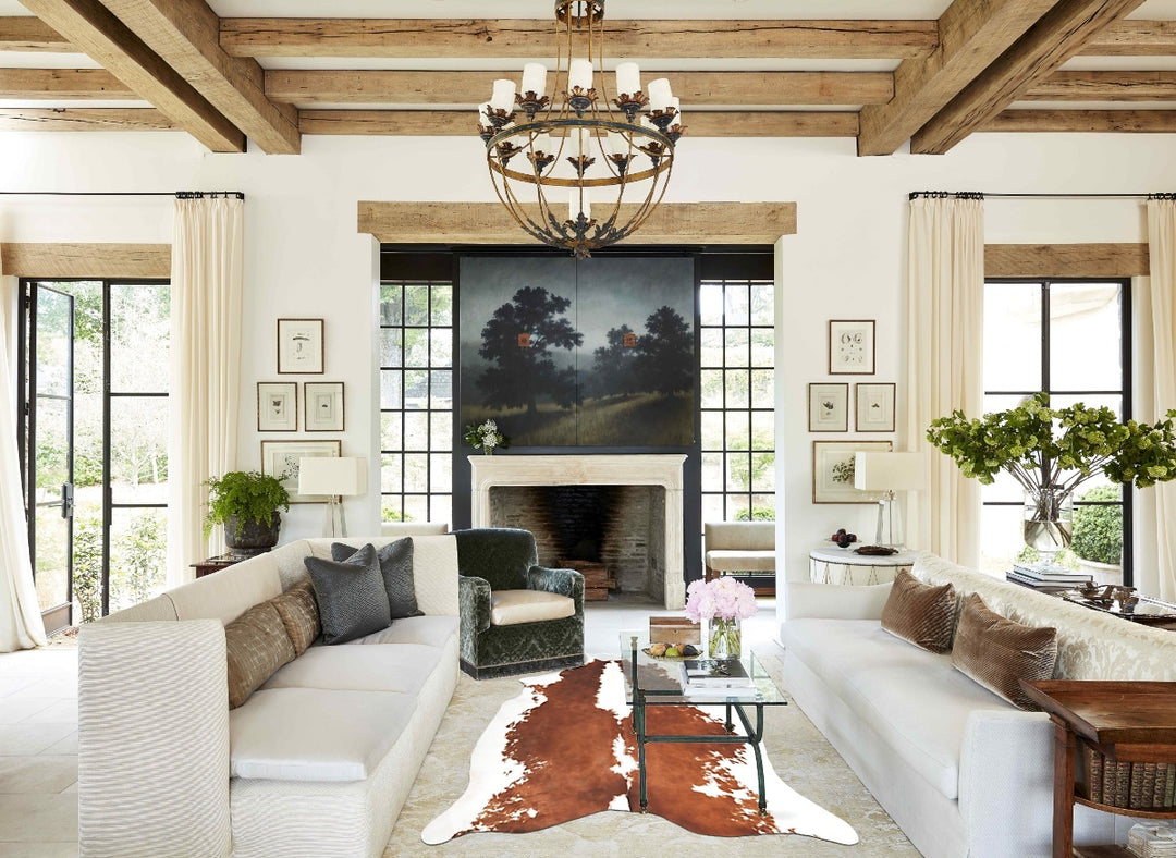 Brown and White XX-Large Brazilian Cowhide Rug 7'7"H x 6'8"W #B12884 b