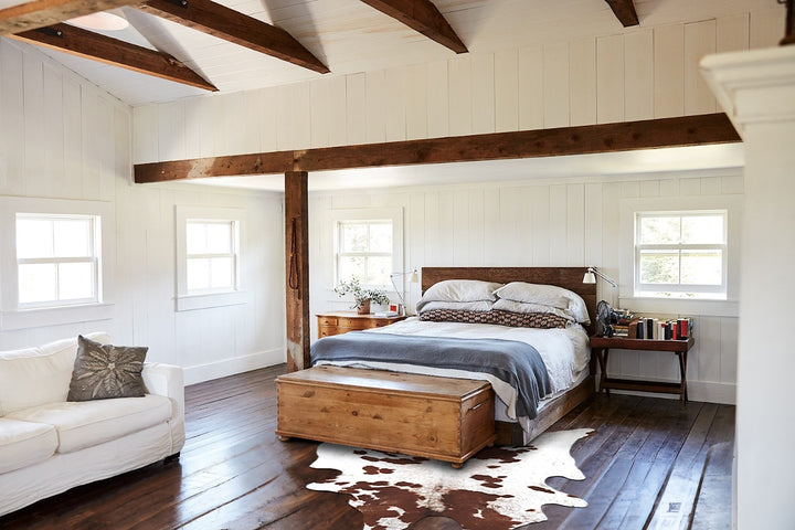 Brown and White XX-Large Brazilian Cowhide Rug 7'10"H x 6'11"W #B12977 by Hudson Hides