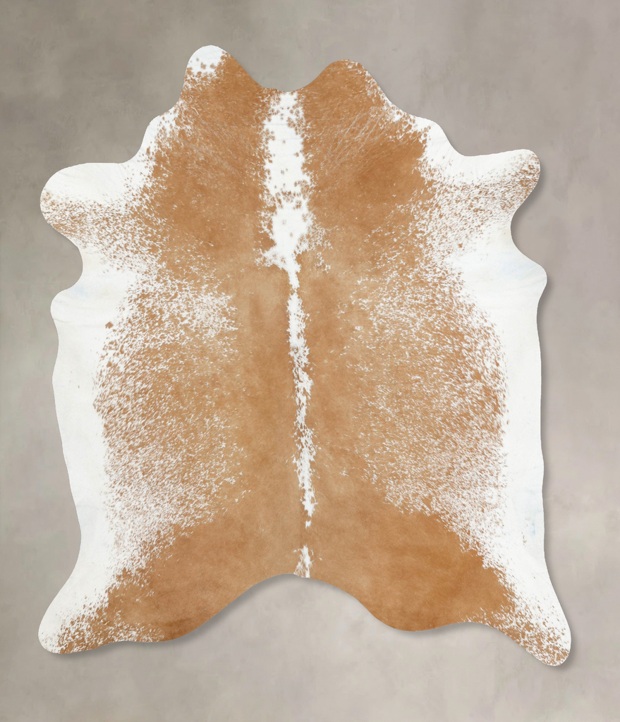 Beige and White X-Large Brazilian Cowhide Rug 7'4"H x 6'5"W #B12994 by Hudson Hides