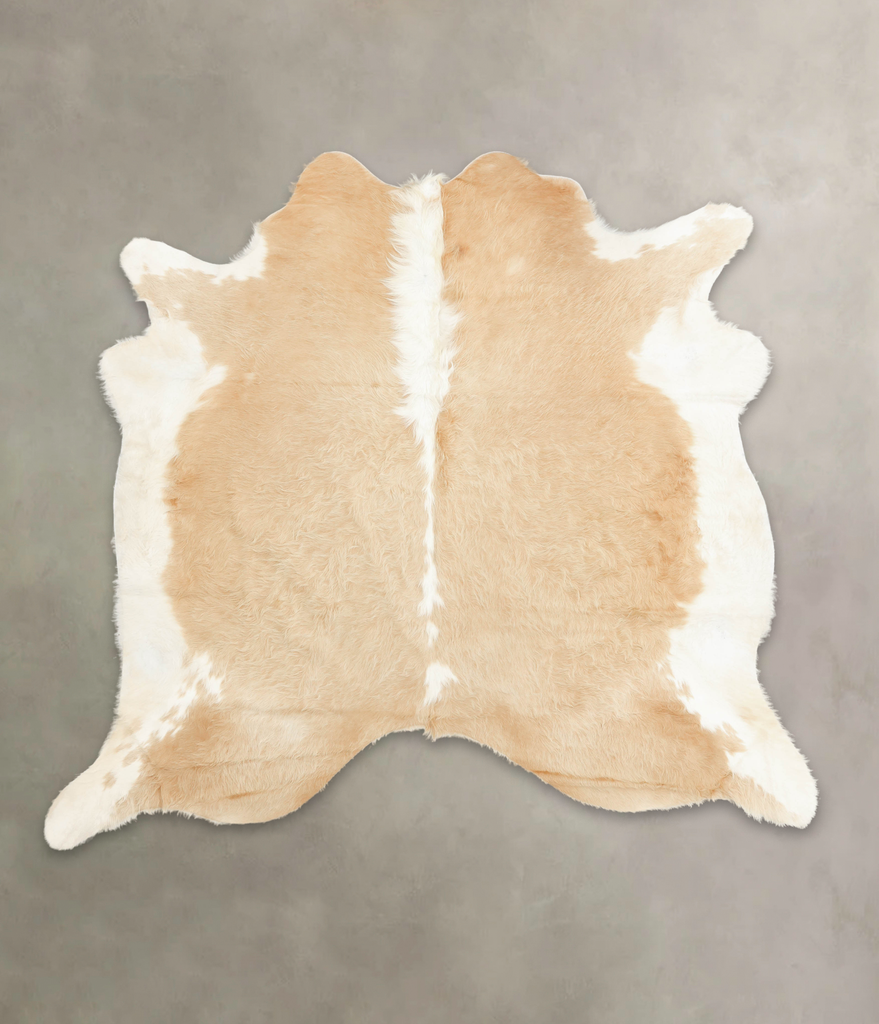 Beige and White X-Large Brazilian Cowhide Rug 6'9"H x 7'4"W #B1324 by Hudson Hides