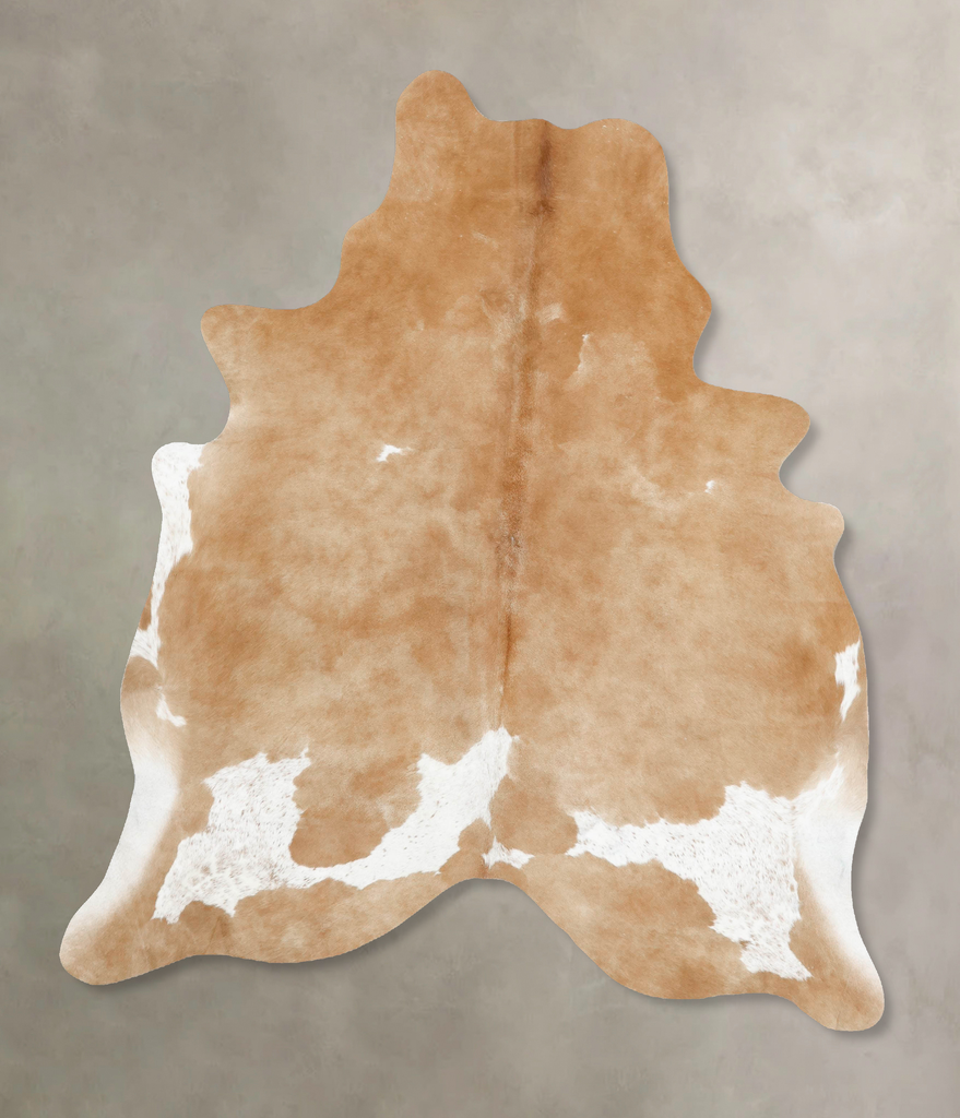 Beige and White X-Large Brazilian Cowhide Rug 7'6"H x 6'0"W #B13393 by Hudson Hides