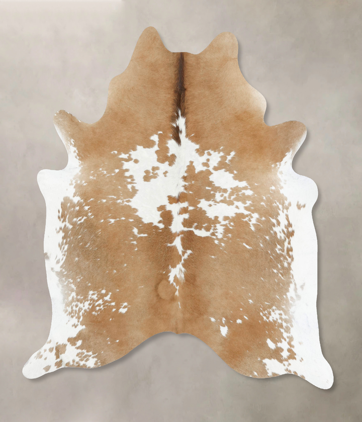 Beige and White X-Large Brazilian Cowhide Rug 6'8"H x 6'0"W #B13604 by Hudson Hides