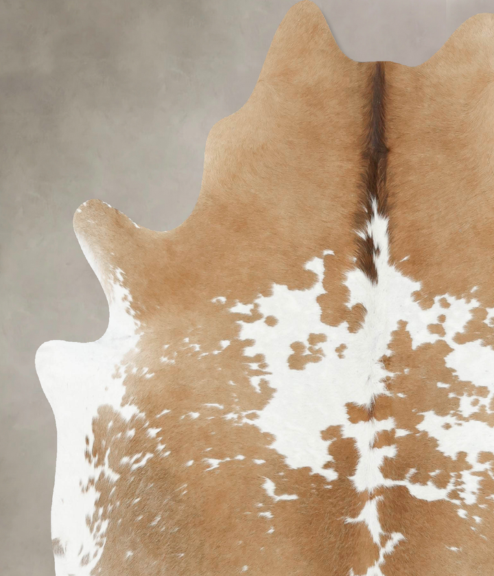 Beige and White X-Large Brazilian Cowhide Rug 6'8"H x 6'0"W #B13604 by Hudson Hides