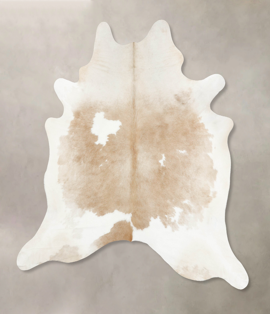 Beige and White XX-Large Brazilian Cowhide Rug 8'1"H x 7'5"W #B13676 by Hudson Hides