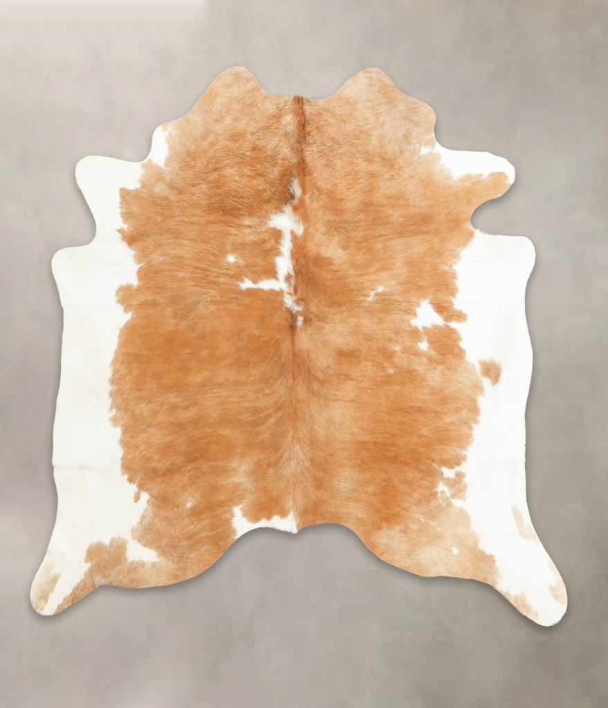 Beige and White X-Large Brazilian Cowhide Rug 7'2"H x 6'9"W #B1380 by Hudson Hides