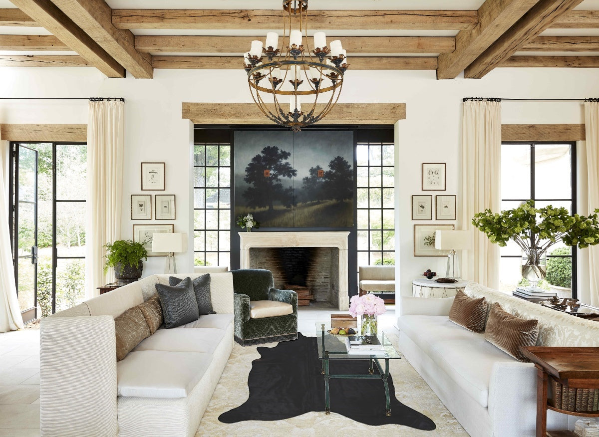 Solid Black X-Large Brazilian Cowhide Rug 7'10"H x 6'3"W #B13954 by Hudson Hides