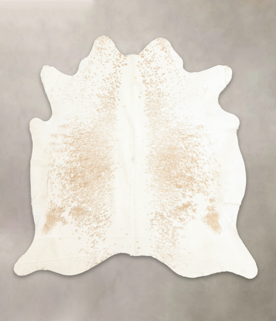 Beige and White X-Large Brazilian Cowhide Rug 6'11"H x 6'9"W #B1439 by Hudson Hides