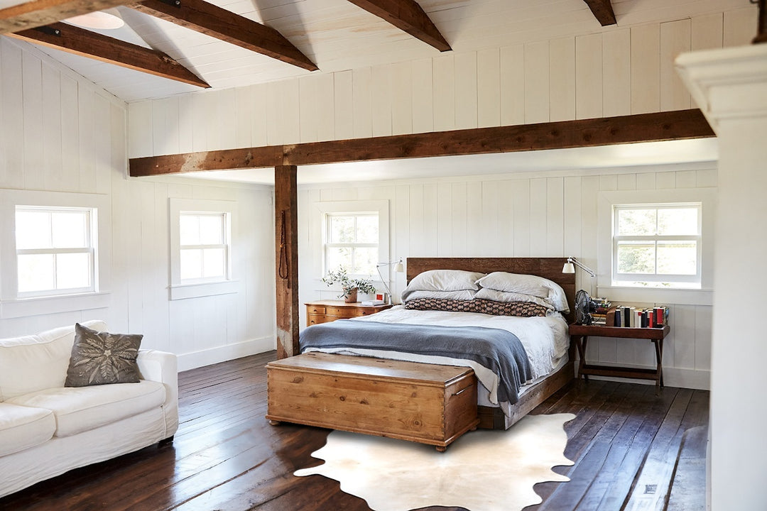 Ivory with Beige X-Large Brazilian Cowhide Rug 7'4"H x 6'5"W #B14733 b