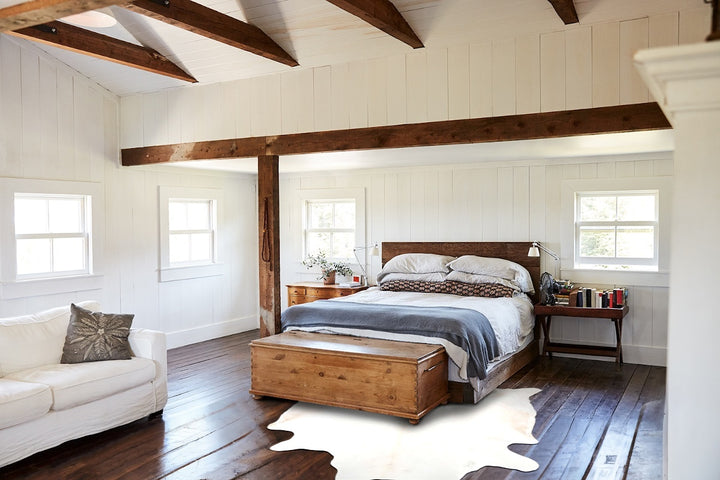 Ivory with Beige XX-Large Brazilian Cowhide Rug 8'1"H x 7'3"W #B14980 by Hudson Hides