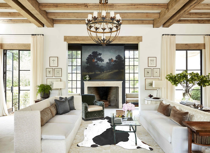 Black and White X-Large Brazilian Cowhide Rug 7'1"H x 6'6"W #B15419 by Hudson Hides