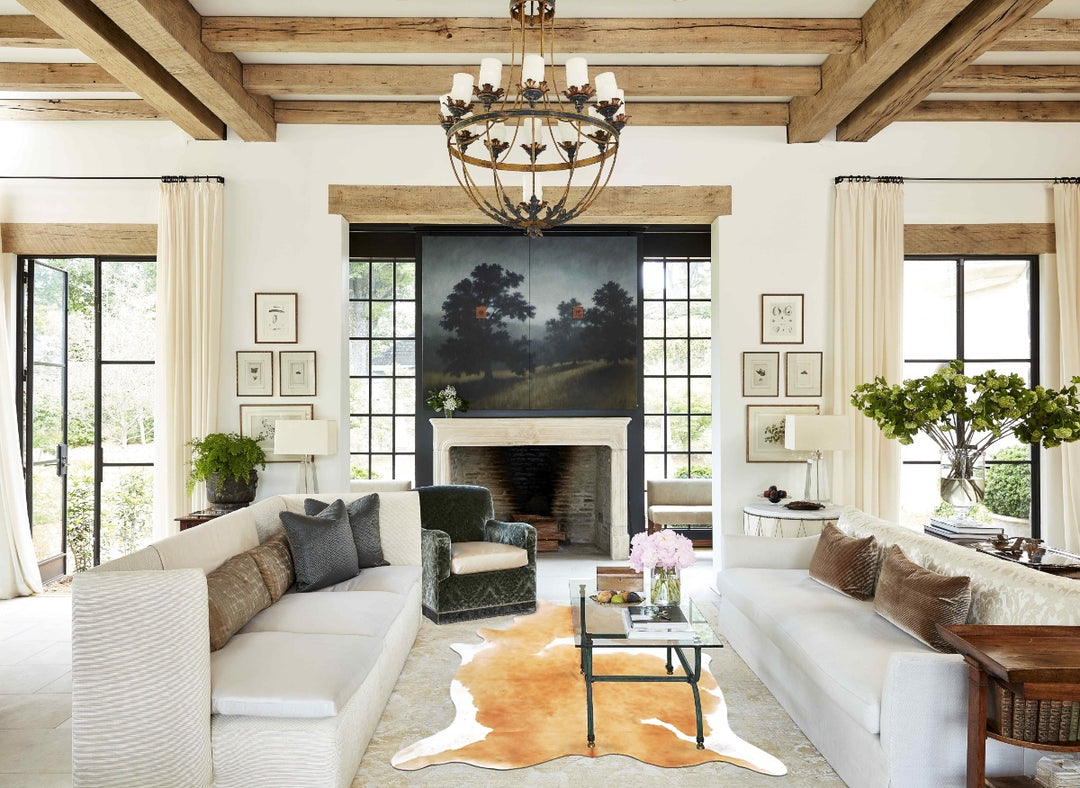 Beige and White X-Large Brazilian Cowhide Rug 7'5"H x 6'2"W #B15458 by