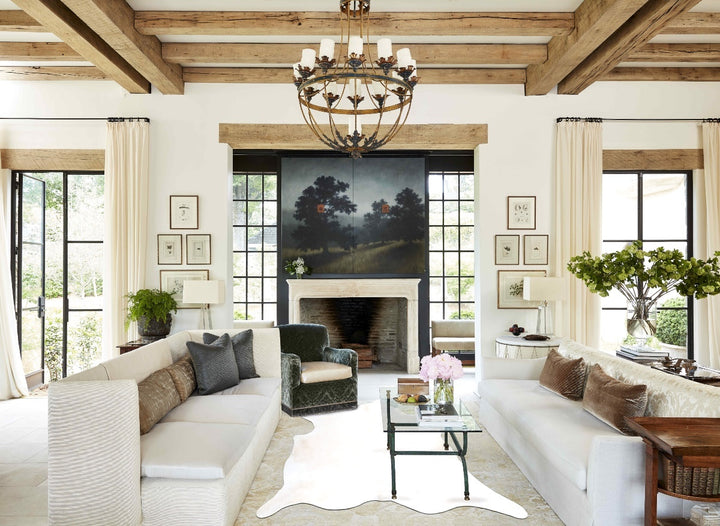 Ivory with Beige XX-Large Brazilian Cowhide Rug 8'2"H x 7'4"W #B15491 by Hudson Hides