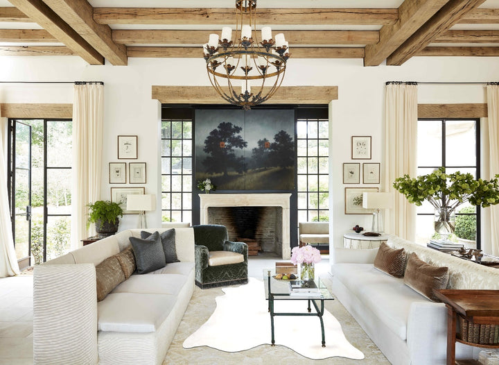 Ivory with Beige XX-Large Brazilian Cowhide Rug 7'10"H x 7'0"W #B15614 by Hudson Hides