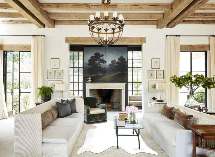 Ivory with Beige XX-Large Brazilian Cowhide Rug 8'3"H x 7'6"W #B15665 by Hudson Hides