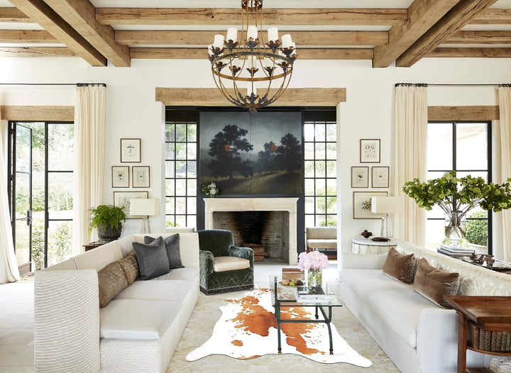 Beige and White X-Large Brazilian Cowhide Rug 7'8"H x 6'2"W #B15698 by Hudson Hides