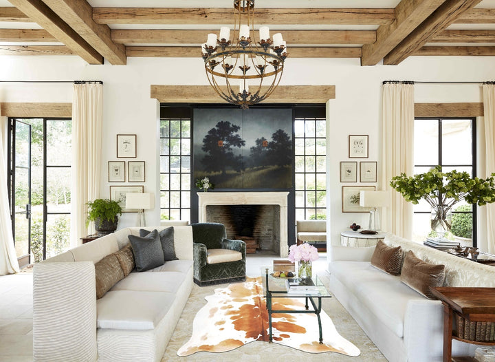 Beige and White XX-Large Brazilian Cowhide Rug 7'10"H x 6'10"W #B15712 by Hudson Hides