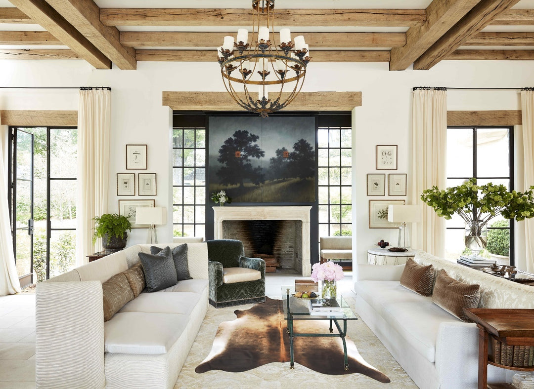 Grey with Beige X-Large Brazilian Cowhide Rug 7'6"H x 6'8"W #B15743 by