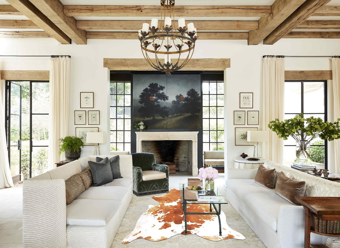 Beige and White X-Large Brazilian Cowhide Rug 7'4"H x 6'4"W #B15751 by