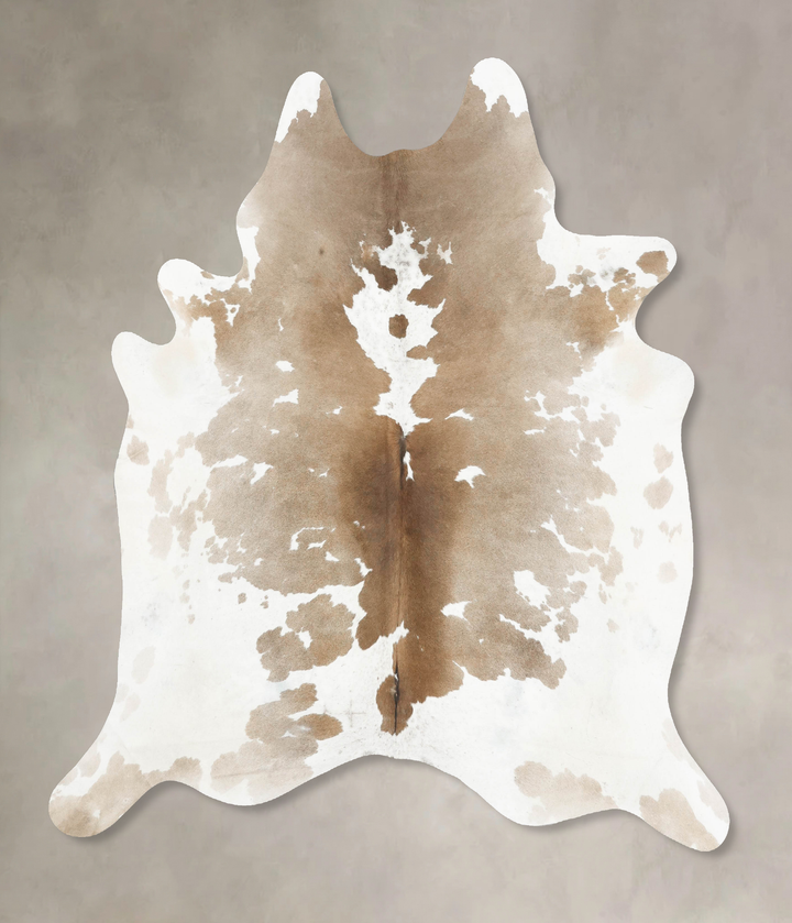 Beige and White X-Large Brazilian Cowhide Rug 7'5"H x 6'5"W #B15756 by Hudson Hides