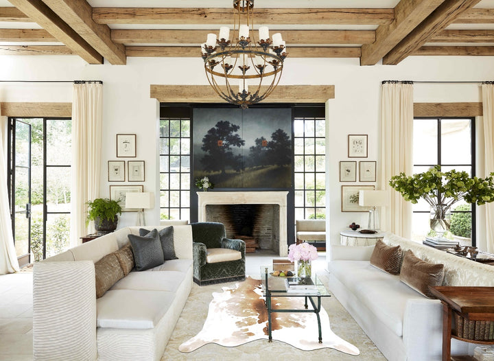 Beige and White X-Large Brazilian Cowhide Rug 7'5"H x 6'5"W #B15756 by Hudson Hides