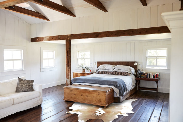 Beige and White X-Large Brazilian Cowhide Rug 7'5"H x 6'5"W #B15756 by Hudson Hides