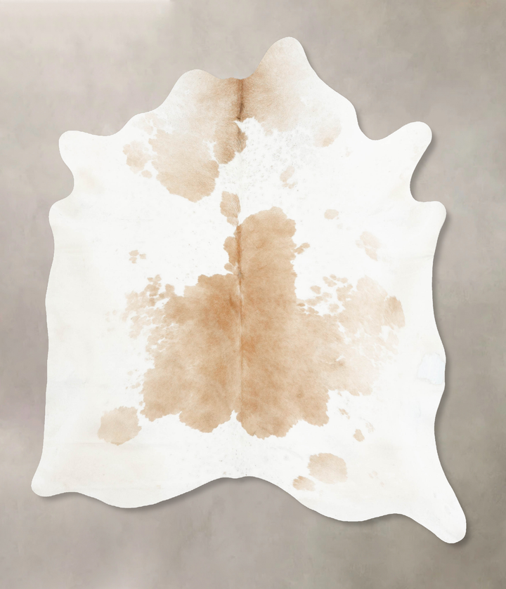 Beige and White X-Large Brazilian Cowhide Rug 7'6"H x 6'4"W #B15785 by Hudson Hides
