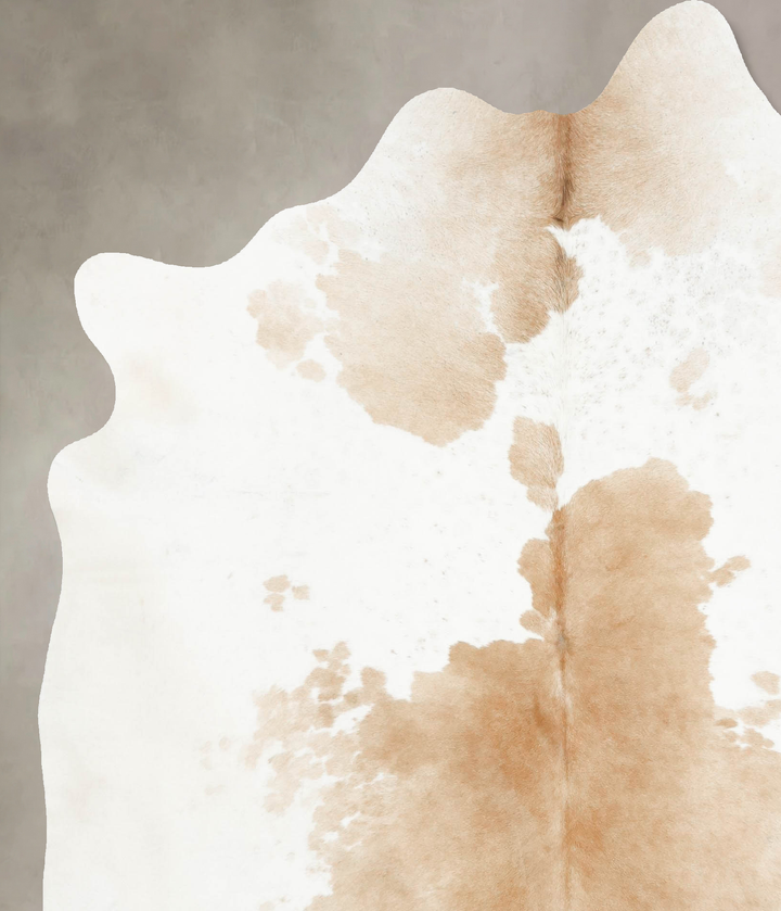 Beige and White X-Large Brazilian Cowhide Rug 7'6"H x 6'4"W #B15785 by Hudson Hides