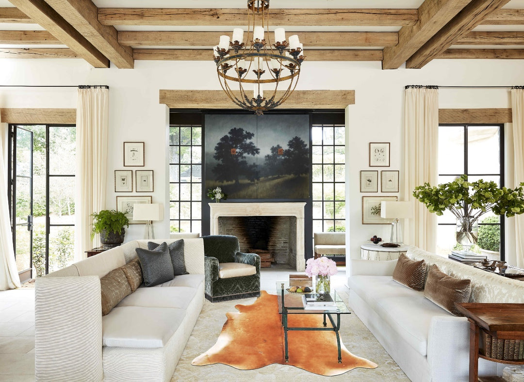 Beige X-Large Brazilian Cowhide Rug 7'6"H x 6'6"W #B15835 by Hudson Hi