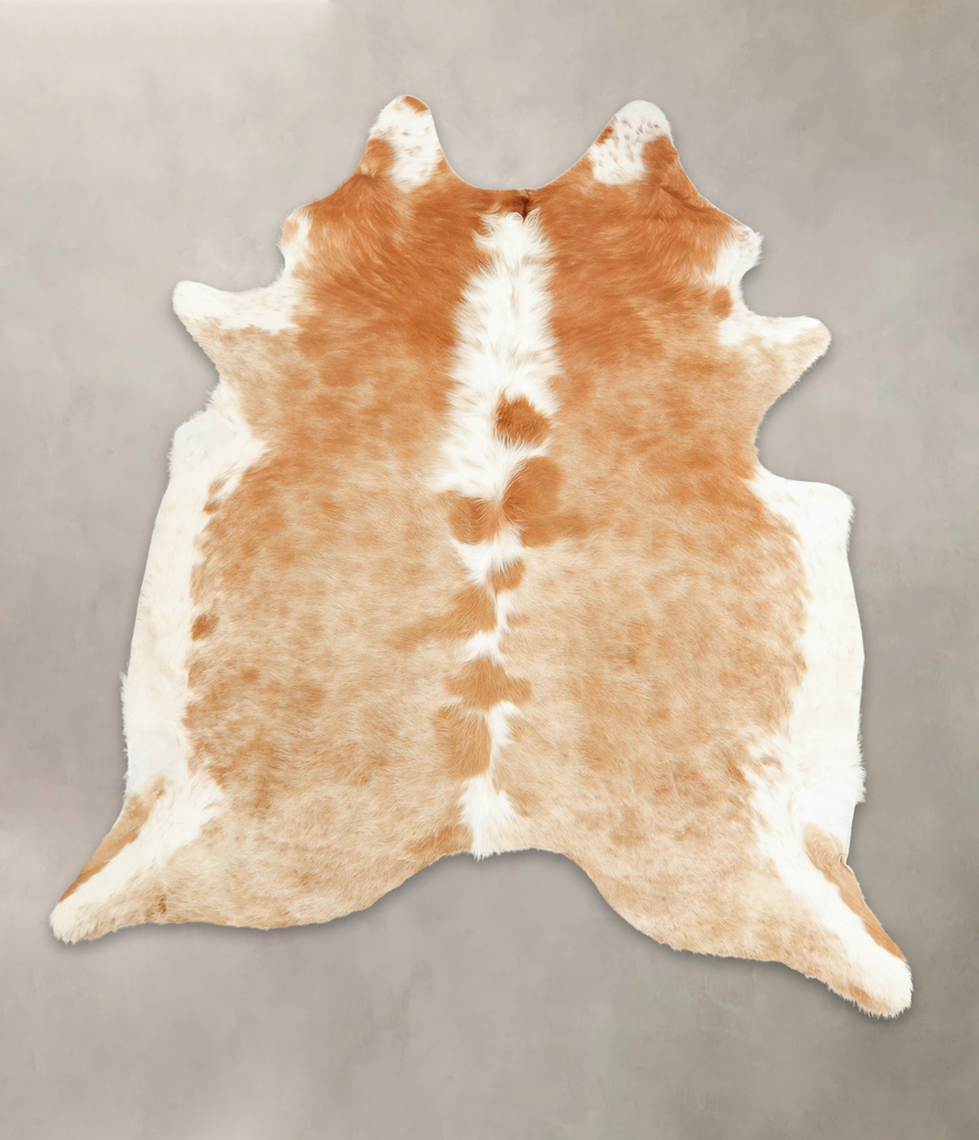 Beige and White XX-Large Brazilian Cowhide Rug 7'7"H x 6'11"W #B1595 by Hudson Hides