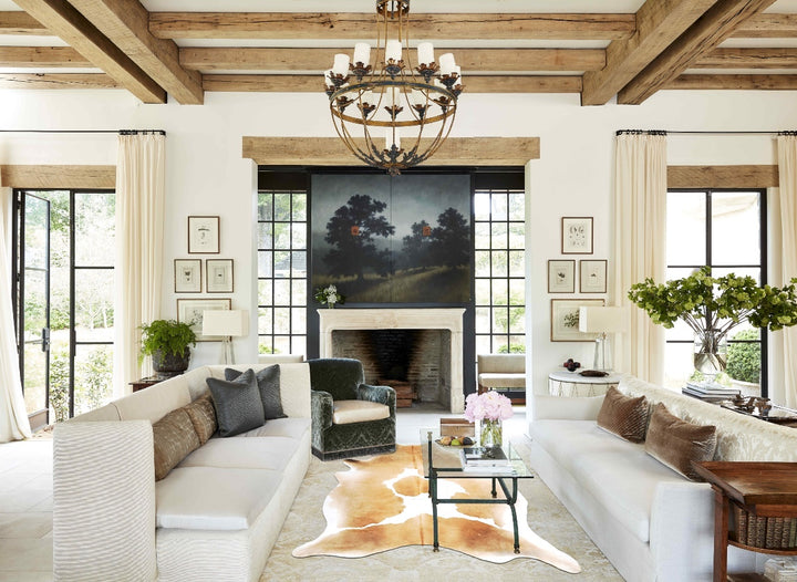 Beige and White X-Large Brazilian Cowhide Rug 7'9"H x 6'2"W #B15958 by Hudson Hides