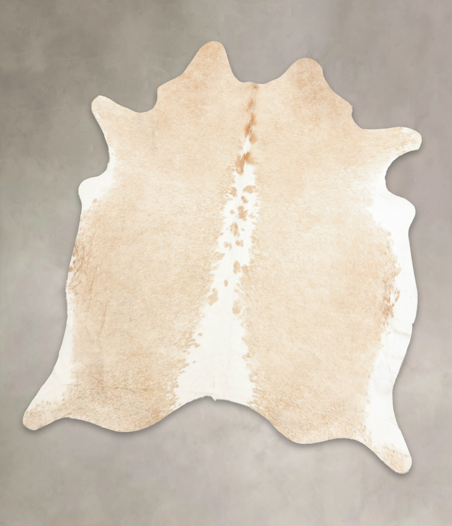 Beige and White XX-Large Brazilian Cowhide Rug 7'10"H x 7'1"W #B1596 by Hudson Hides