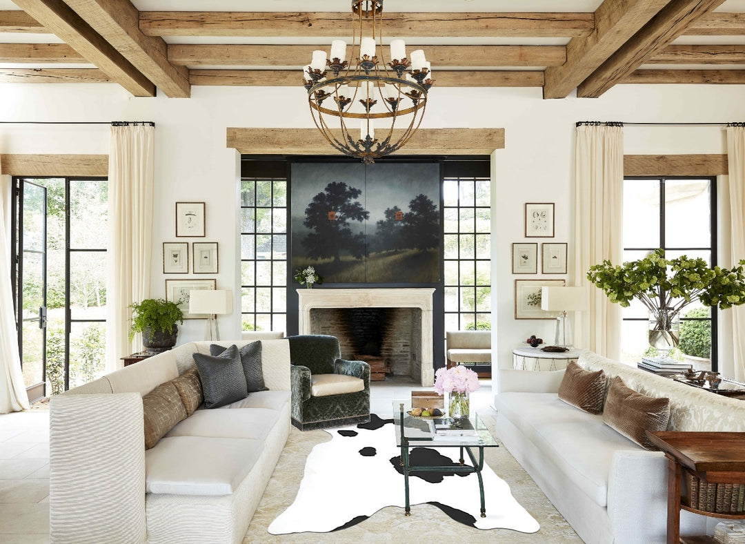 Black and White X-Large Brazilian Cowhide Rug 7'0"H x 6'3"W #B15996 by