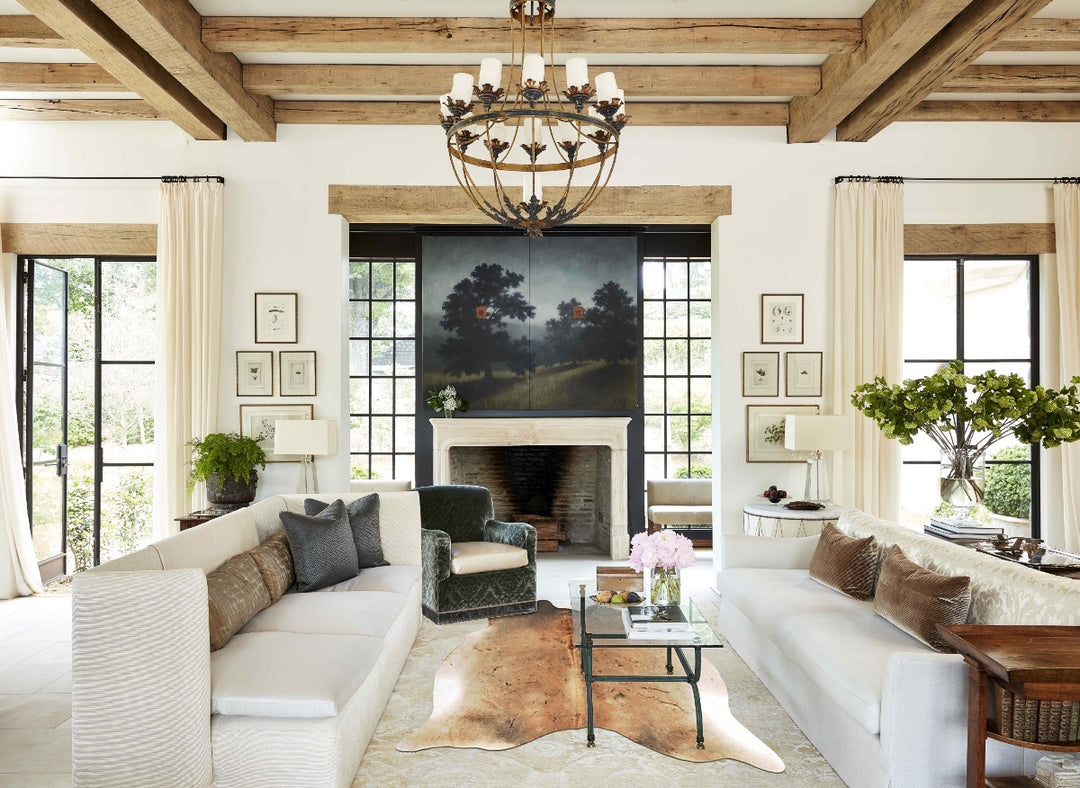 Grey with Beige Large Brazilian Cowhide Rug 6'3"H x 6'2"W #B16084 by H