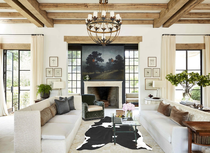 Black and White Large Brazilian Cowhide Rug 7'1"H x 5'7"W #B16087 by Hudson Hides