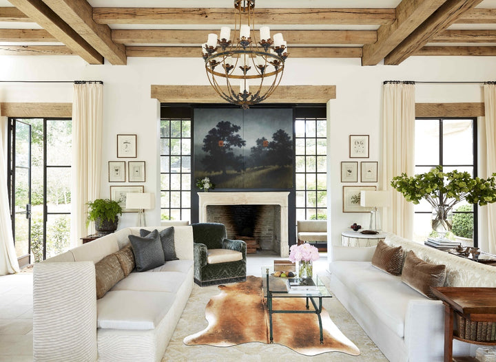 Grey with Beige X-Large Brazilian Cowhide Rug 6'10"H x 6'0"W #B16117 by Hudson Hides