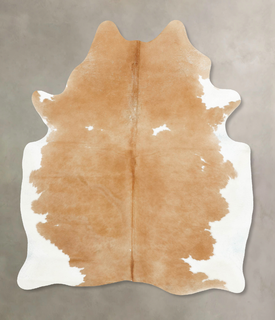 Beige and White Large Brazilian Cowhide Rug 6'6"H x 5'4"W #B16135 by Hudson Hides