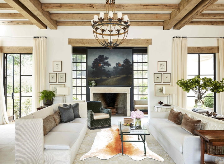 Beige and White XX-Large Brazilian Cowhide Rug 8'6"H x 8'0"W #B16264 by Hudson Hides