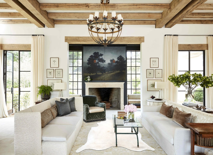 Ivory with Beige XX-Large Brazilian Cowhide Rug 8'3"H x 7'3"W #B16337 by Hudson Hides