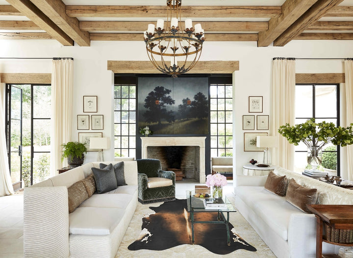 Grey with Beige XX-Large Brazilian Cowhide Rug 8'9"H x 7'0"W #B16340 by Hudson Hides