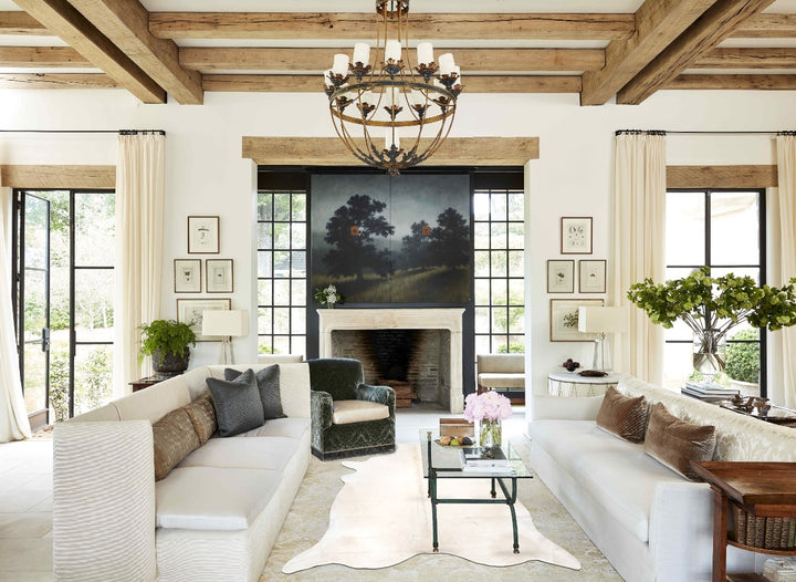 Ivory with Beige XX-Large Brazilian Cowhide Rug 8'2"H x 7'7"W #B16341 by Hudson Hides
