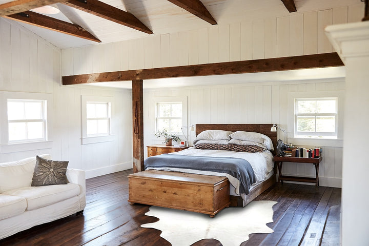 Ivory with Beige X-Large Brazilian Cowhide Rug 7'4"H x 6'3"W #B16366 by Hudson Hides