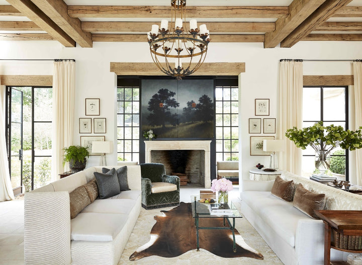 Grey with Beige XX-Large Brazilian Cowhide Rug 7'4"H x 7'1"W #B16377 by Hudson Hides