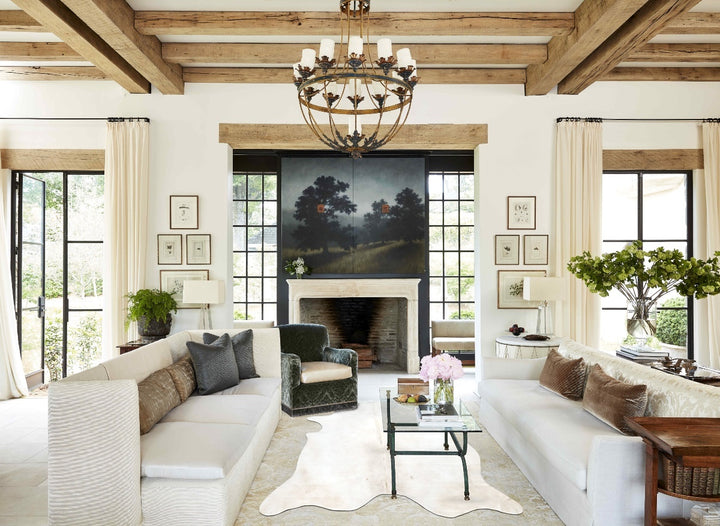 Grey with Beige XX-Large Brazilian Cowhide Rug 7'5"H x 6'9"W #B16382 by Hudson Hides