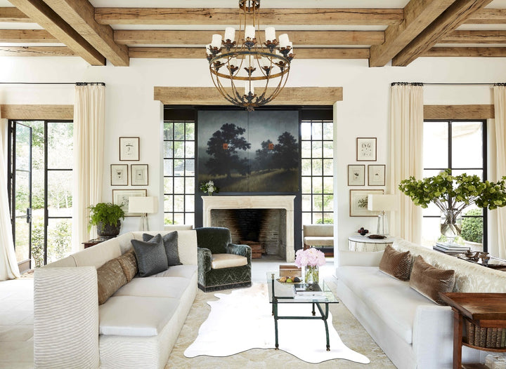 Beige and White XX-Large Brazilian Cowhide Rug 8'0"H x 6'7"W #B16406 by Hudson Hides