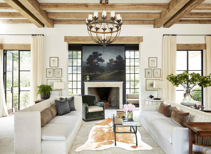 Beige and White XX-Large Brazilian Cowhide Rug 8'5"H x 6'9"W #B16434 by Hudson Hides