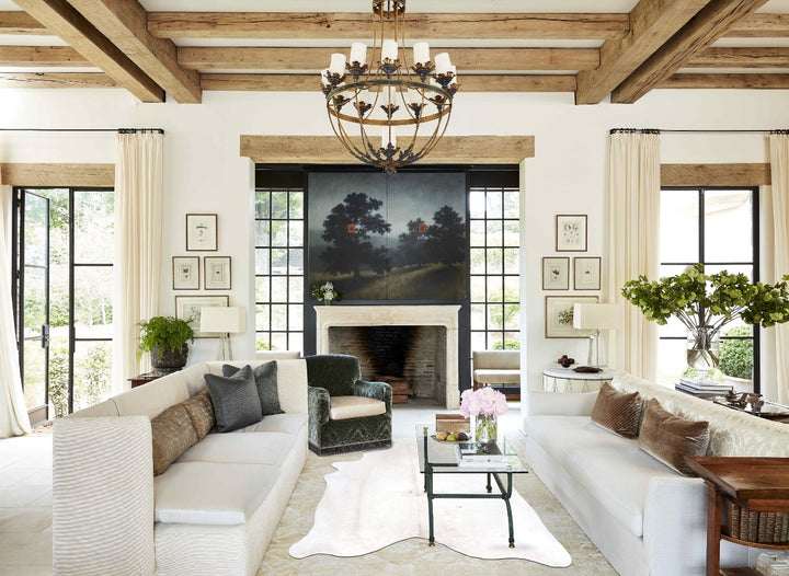 Ivory with Beige X-Large Brazilian Cowhide Rug 7'7"H x 5'10"W #B16460 by Hudson Hides