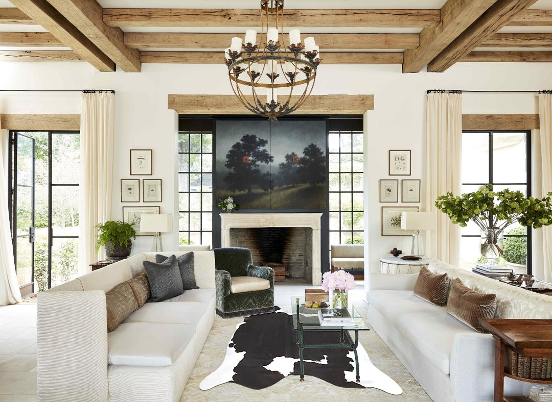 Black and White X-Large Brazilian Cowhide Rug 6'8"H x 7'1"W #B16486 by