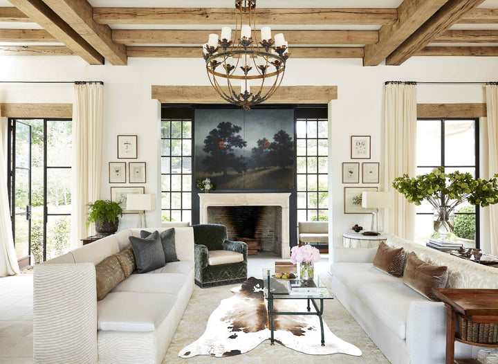 Grey with Beige X-Large Brazilian Cowhide Rug 7'3"H x 6'9"W #B16720 by Hudson Hides
